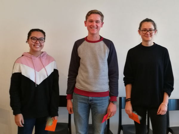 Certamen Turicense 2019: Die drei Sieger Lily Watanabe, Cyrill Kloter, Estelle Zemp (von links nach rechts)